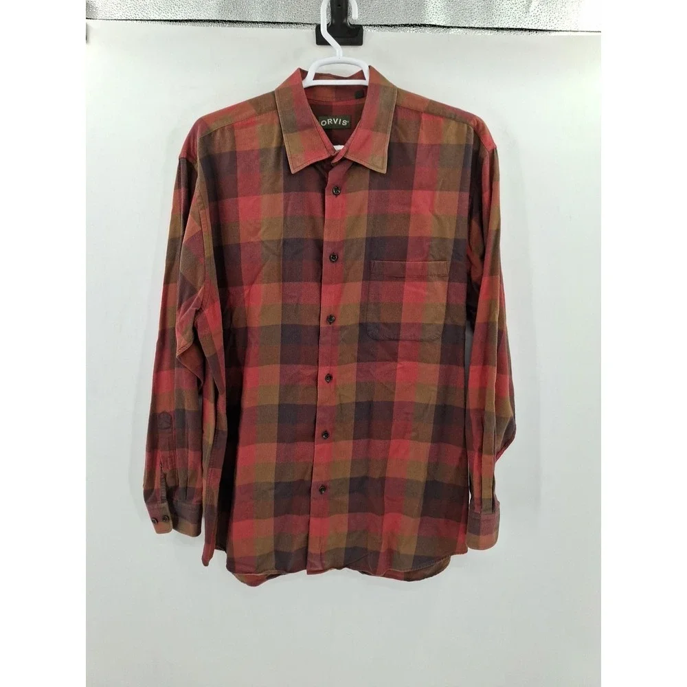Orvis Mens XXL Tall Brown Plaid‎ Button Up Shirt Long Sleeve Wool Blend